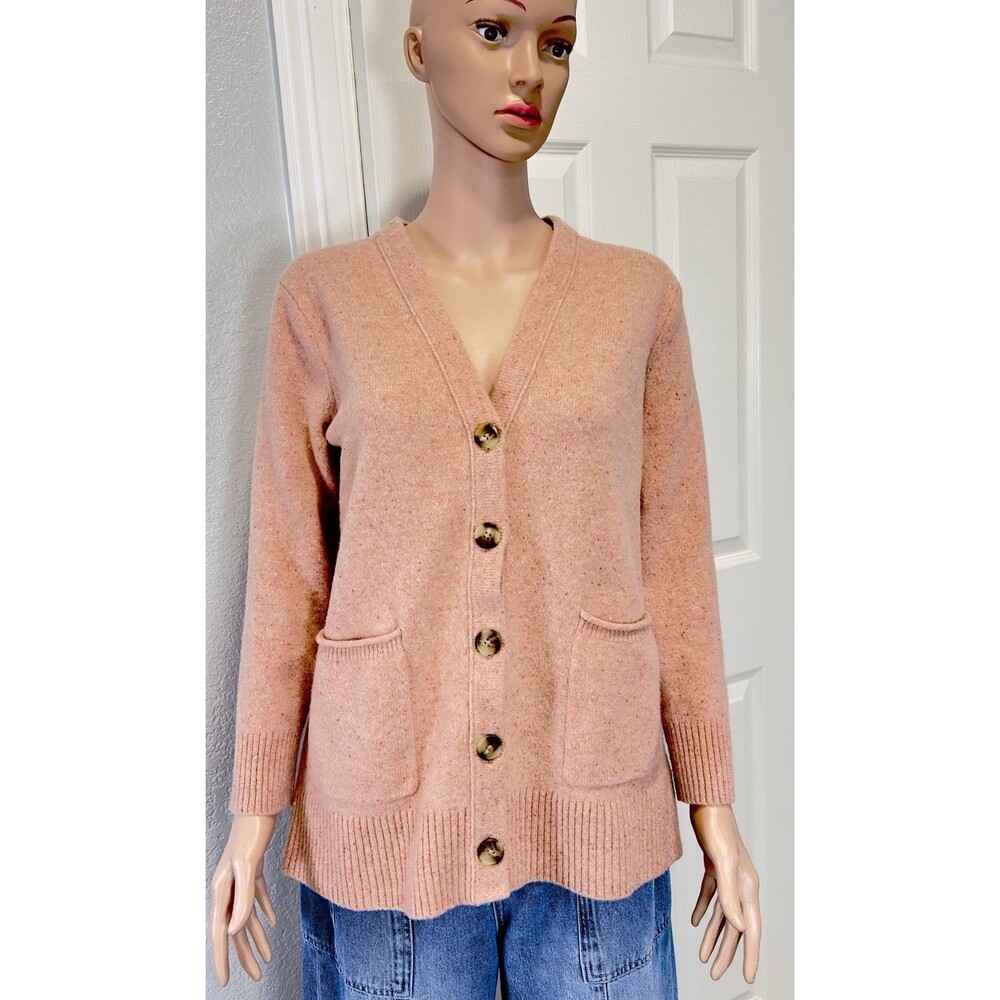 Madewell Women’s L 100% Merino Wool Cardigan Sweater Dusty Rose Speckled Preppy